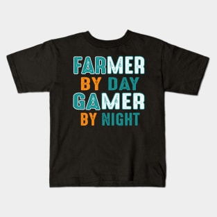 farmer by day gamer by night Kids T-Shirt